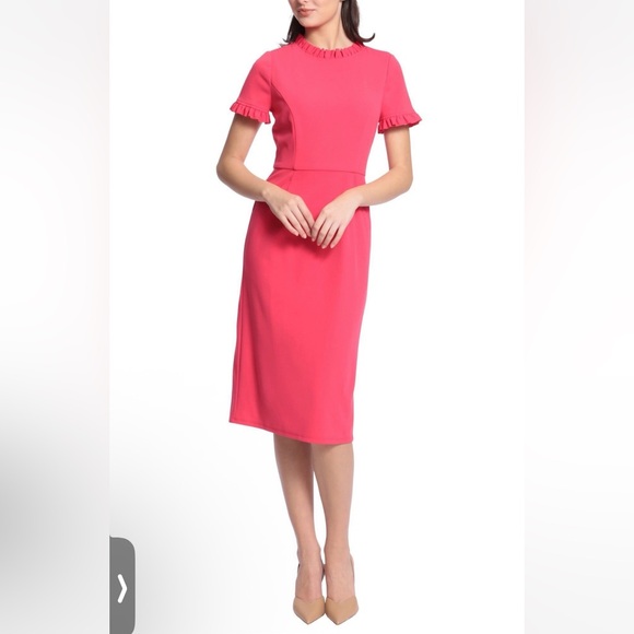 Maggy London Taren NEW Elegant Pink Ruffle Sleeve Dress Red Rose Women’s Size 6 - Picture 2 of 3